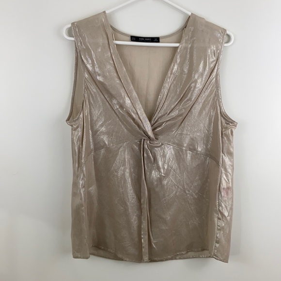 Zara Basic Metallic Front Knot Top - Picture 2 of 10